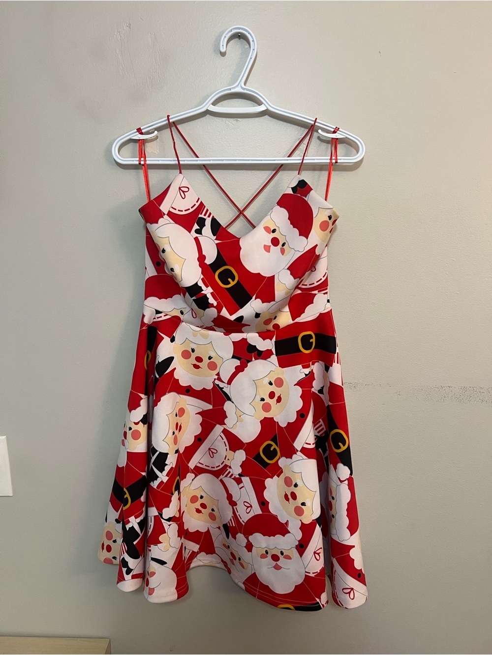 Urban Heritage Red Santa Print Strappy Holiday Dress